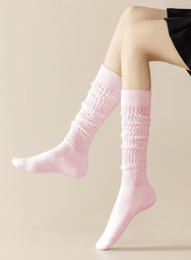 PLZSITDOWN Slouchy Socks for Women Stretchy Knee-High Scrunch Soft Long Slouch Boot Socks Pink - Image 2